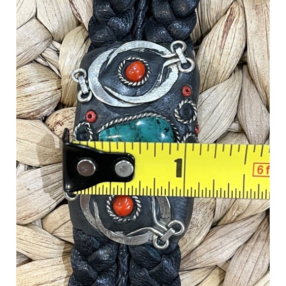 VTG Braided Leather Stainless Silver Malachite Coral Owl Bracelet Bird Lovers - Picture 8 of 9